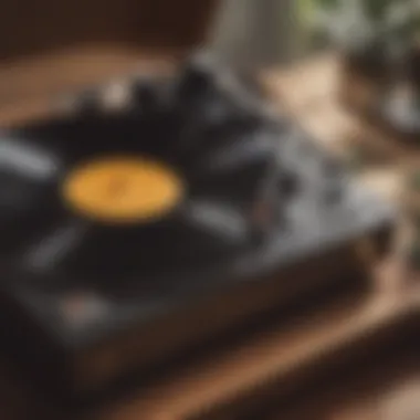 A close-up of a vintage record player with an album featuring recovery themes