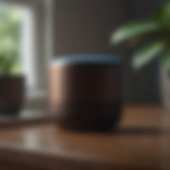 Close-up of a smart speaker in a tranquil setting