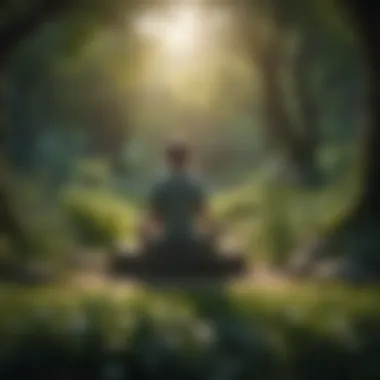 Mindfulness Amidst Nature A person practicing mindfulness in a garden, surrounded by nature's beauty