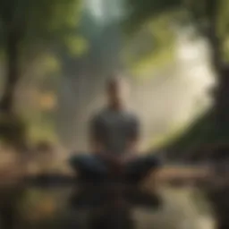 A serene individual practicing mindfulness meditation in a tranquil setting