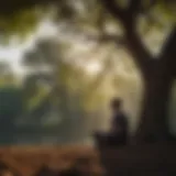 Silhouette of person meditating under a tree