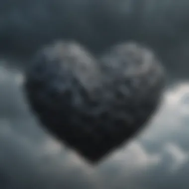 An abstract representation of a heart intertwined with dark clouds, symbolizing the complexity of sadness.