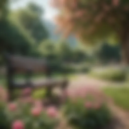 A scenic park bench surrounded by blooming flowers, symbolizing romance.