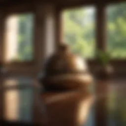 A serene meditation space featuring a beautifully crafted bell.