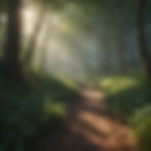 A serene landscape depicting a winding path through a forest.