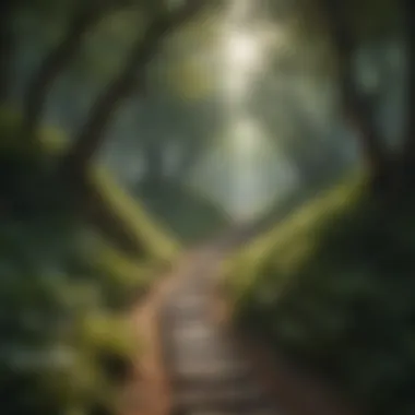 Winding Path of Life's Journey A path winding through a tranquil forest representing life's journey