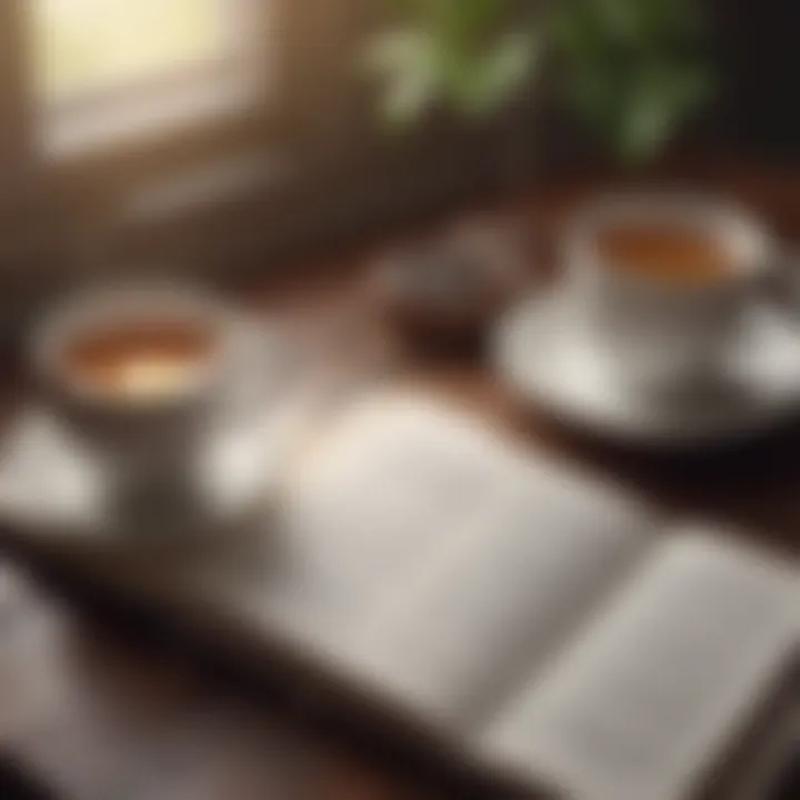 An open book and a cup of tea symbolizing self-help strategies