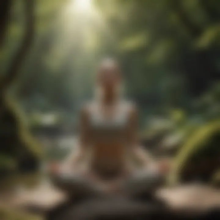 Close-up of a person in meditation pose with nature backdrop