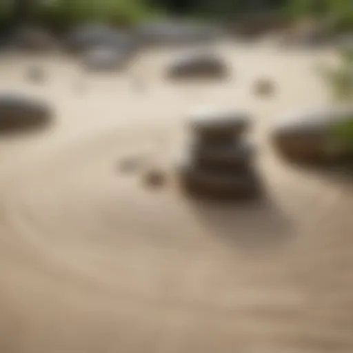 A serene Zen garden with raked sand and stones