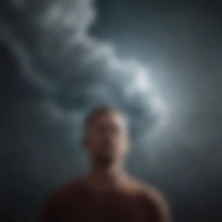 Visual metaphor of a storm brewing inside a person's mind