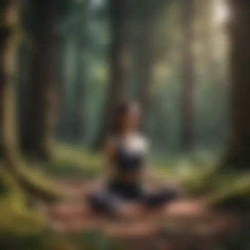 Woman practicing yoga in a serene forest setting