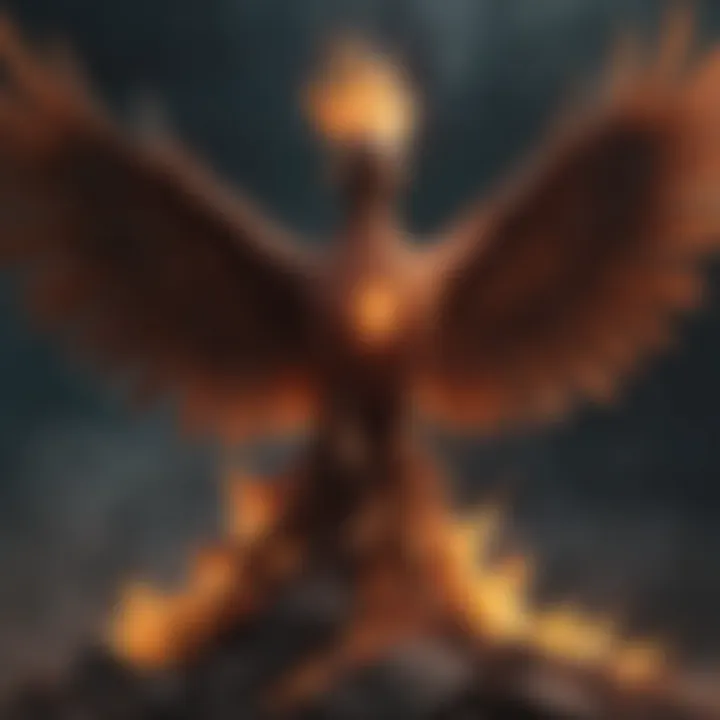 Illustration of a phoenix rising from ashes as a symbol of renewal