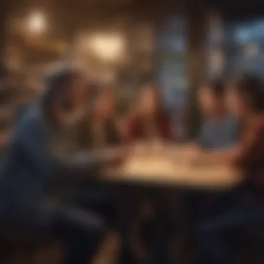 Group of diverse individuals conversing at a local cafe