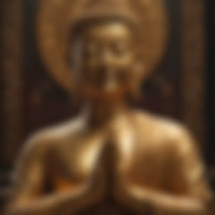 Golden Buddha statue with intricate hand gestures