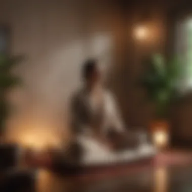 A person meditating peacefully in a cozy corner