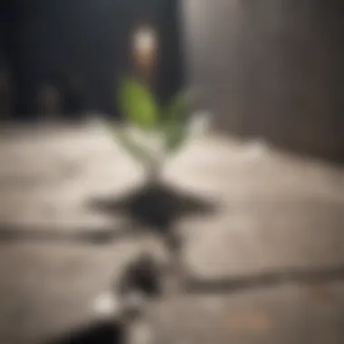 Growing plant breaking through concrete