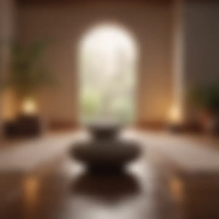 Close-up of a tranquil meditation space with soft lighting