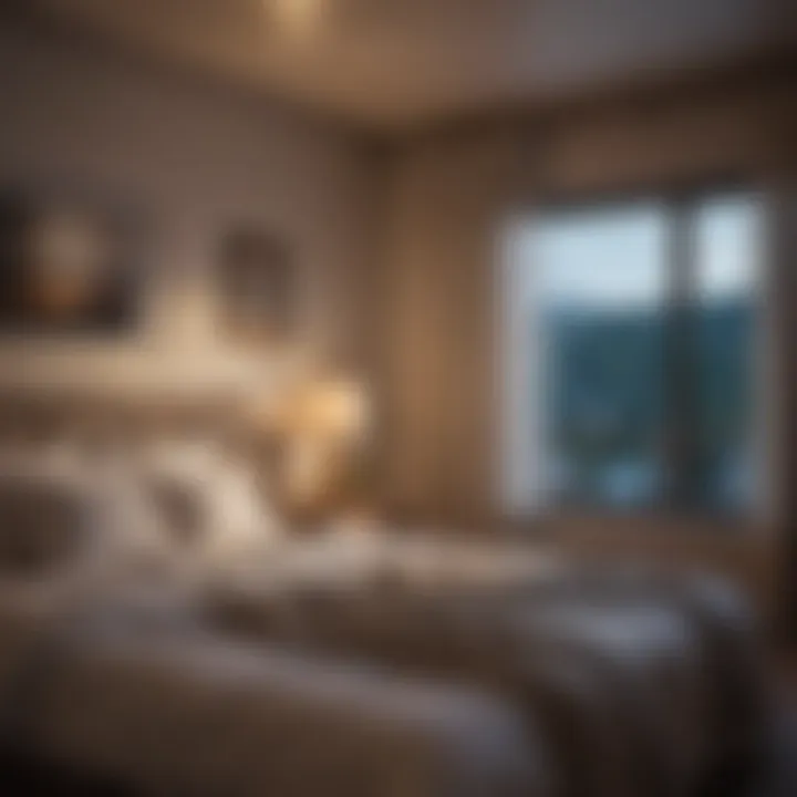 A cozy bedroom setting with dim lighting, inviting relaxation before sleep.