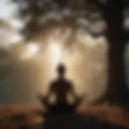 Silhouette of a person meditating under a tree