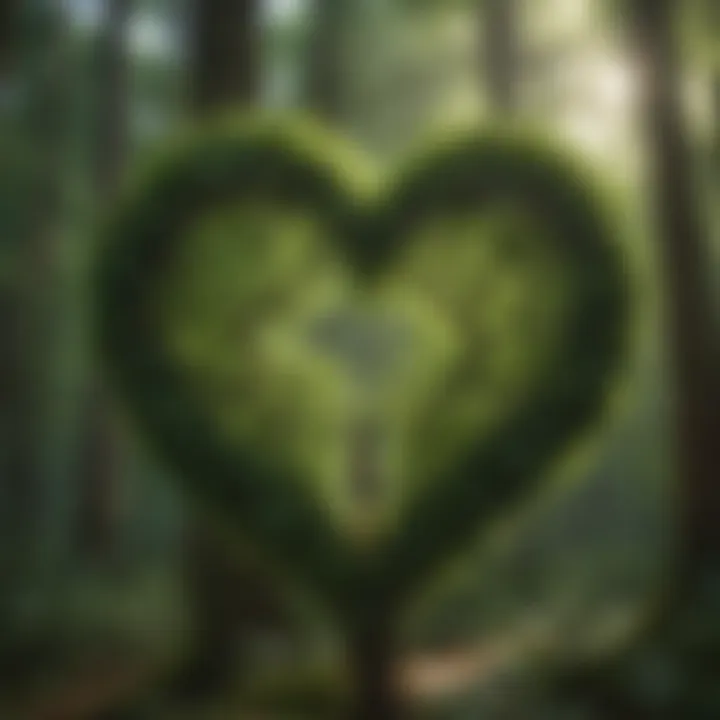 Heart-shaped tree leaves in a lush forest