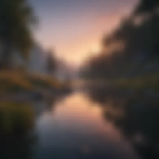 A serene landscape at dusk with calming colors