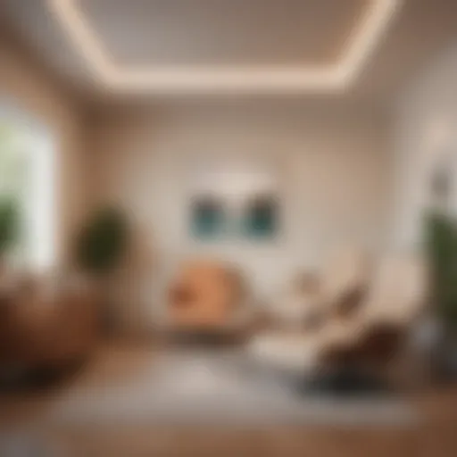 A serene office space designed for therapy sessions with comfortable seating and warm lighting.