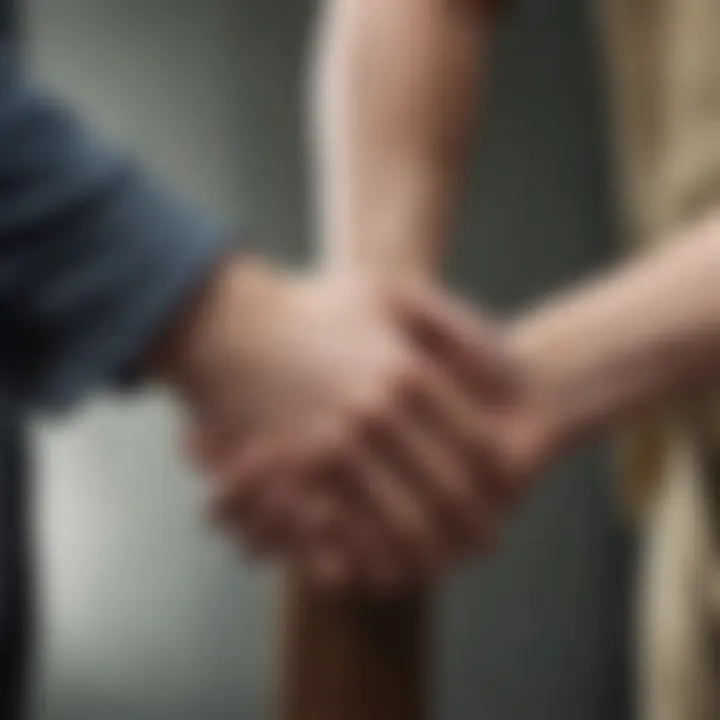 A close-up of a warm handshake symbolizing trust and rapport between a therapist and client.