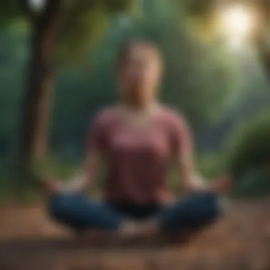 Mindfulness Meditation to Alleviate Phone Anxiety Serene outdoor setting with a person meditating
