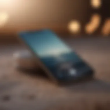 Close-up of a smartphone displaying a calming wallpaper