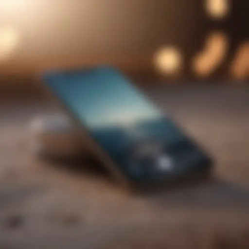 Close-up of a smartphone displaying a calming wallpaper