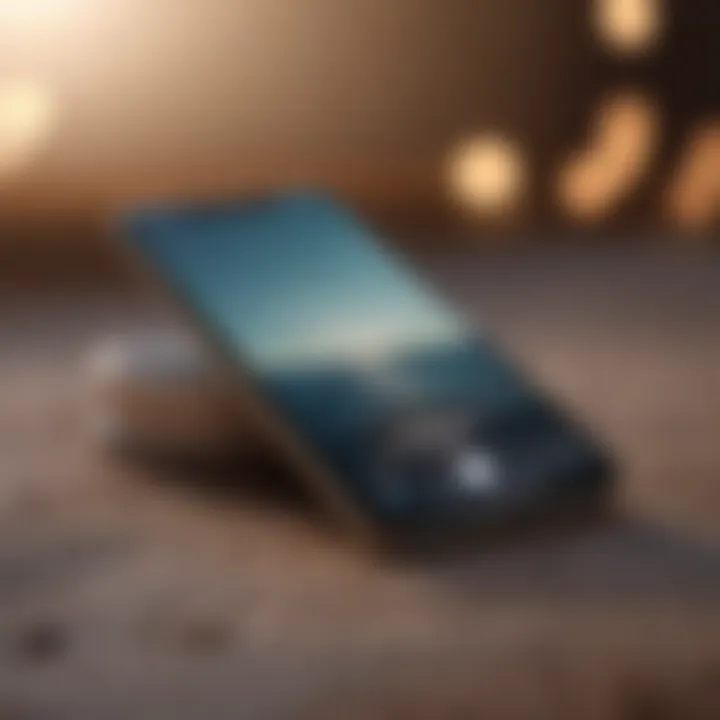 Close-up of a smartphone displaying a calming wallpaper