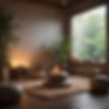 Meditation space with soft lighting and calming decor