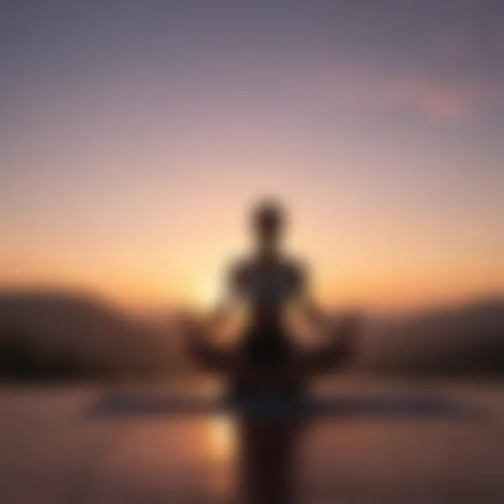 Silhouette of person practicing yoga at sunset