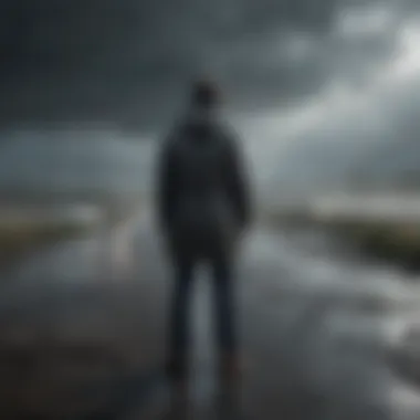 Person standing alone in a storm