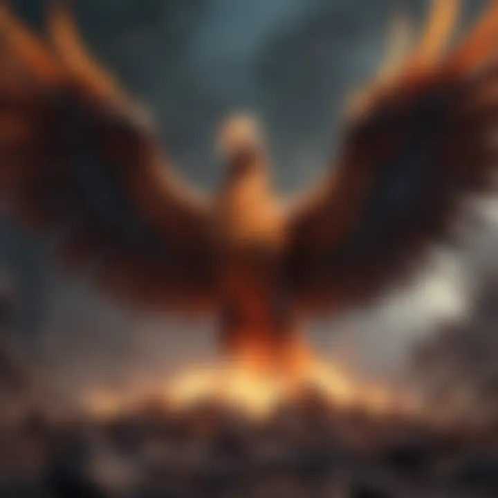 Illustration of a phoenix rising from the ashes