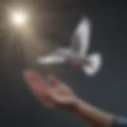 Illustration depicting a person releasing regret with a symbolic dove flying away