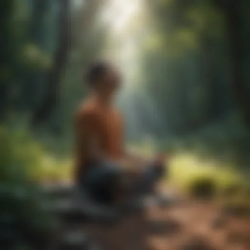 Person meditating in serene nature