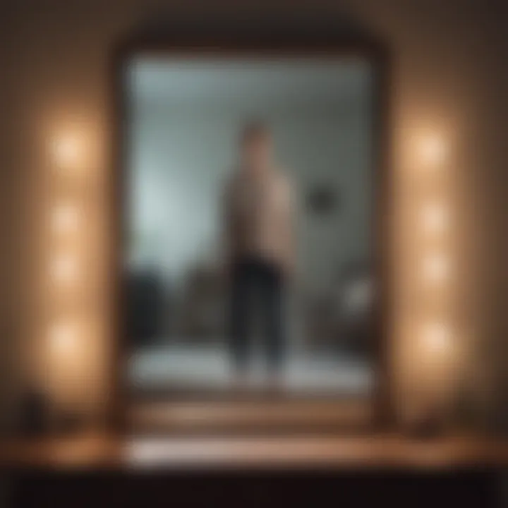 Visual representation of a person standing in front of a mirror reflecting different emotions