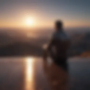 Lonely figure staring at distant horizon