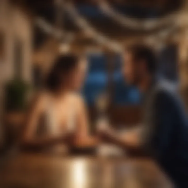 Couple enjoying a romantic dinner under fairy lights