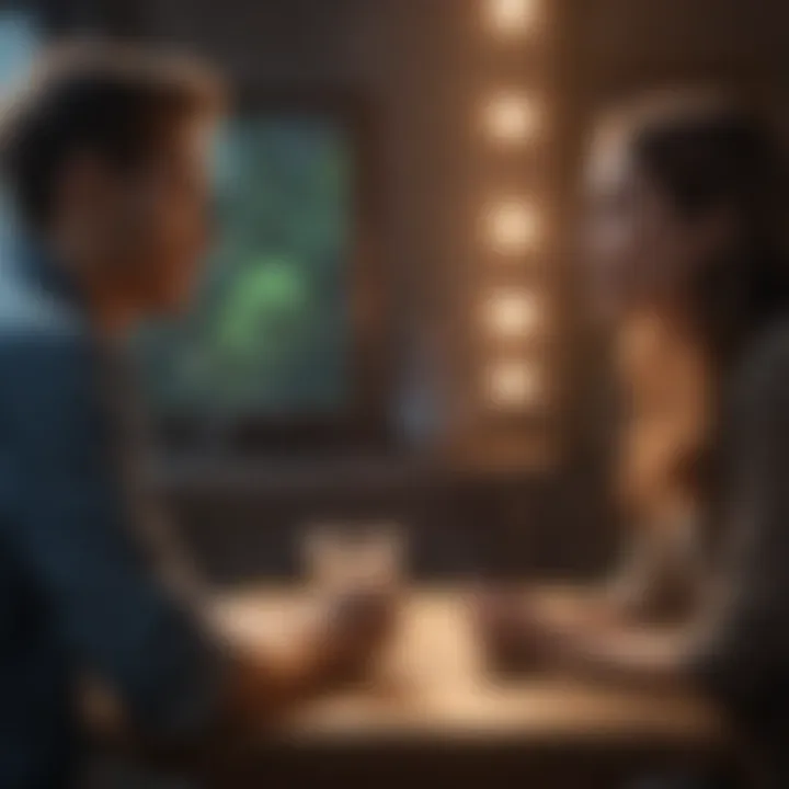 Depiction of two individuals engaging in a meaningful online conversation
