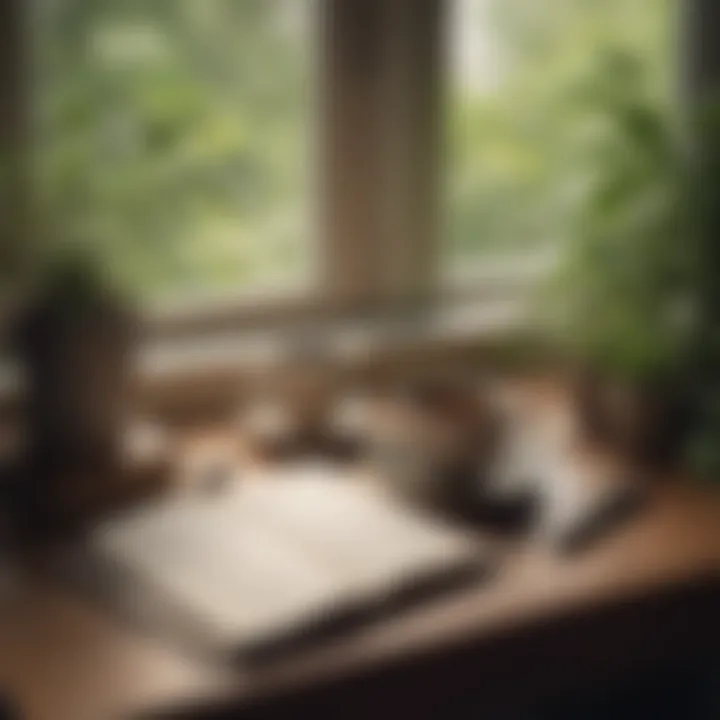 Journaling Practice: A cozy corner with a notebook, pen, and a cup of herbal tea