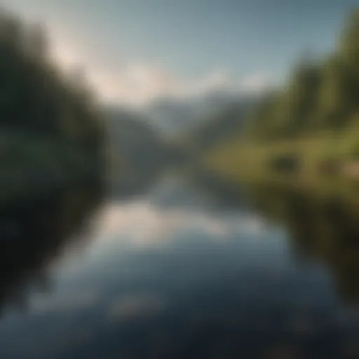 Mindfulness Meditation: A peaceful serene landscape with gentle ripples in a tranquil lake