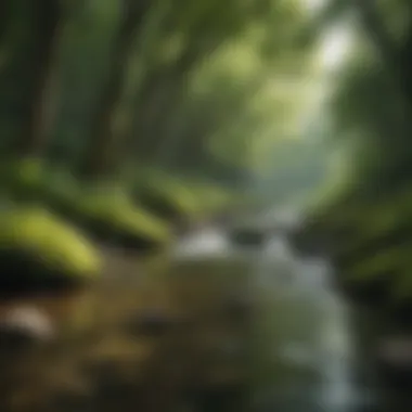 Nature's Healing Power for Anxiety Management Nature Therapy: A lush green forest with a gentle stream flowing peacefully