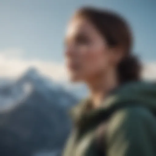 Confident woman standing tall on mountain peak