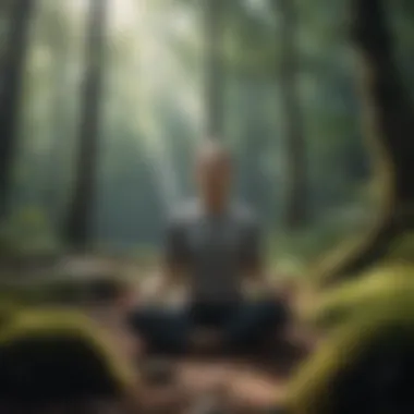 Person meditating in serene forest setting