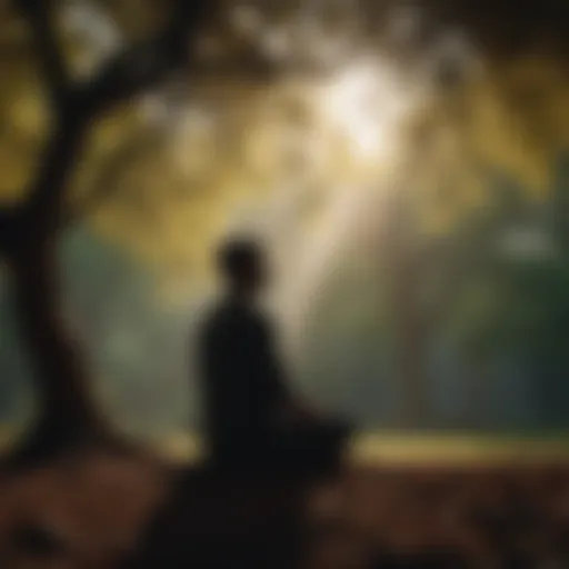 Silhouette of a person meditating under a tree