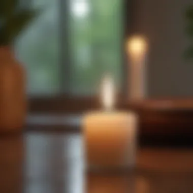 A candle lit in a tranquil setting representing focus