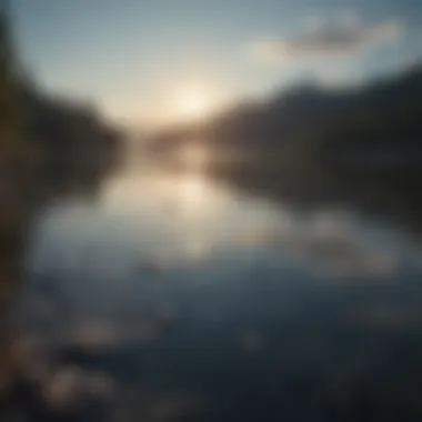 A tranquil water surface reflecting the sky