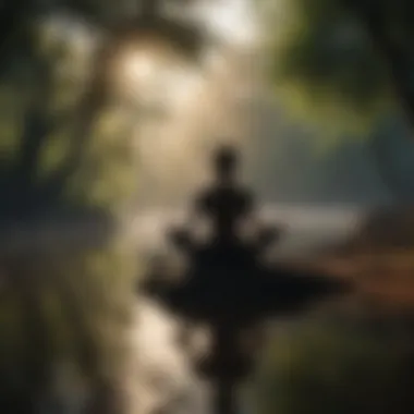 Silhouette of person meditating in serene nature setting